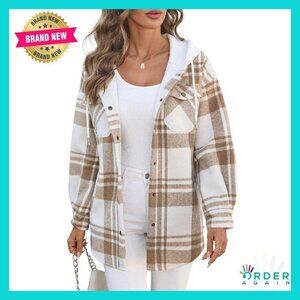 Oversized Sherpa Lined Flannel Shacket Hooded Boyfriend Style Cozy Winter Jacket